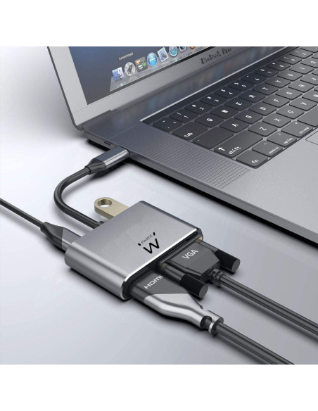 EWENT Adaptador USB C Dual Display 4K HDMI e VGA, 15cm
