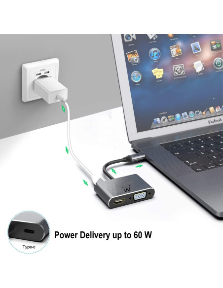 EWENT Adaptador USB C Dual Display 4K HDMI e VGA, 15cm