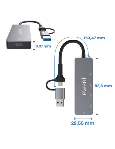 EWENT USB 3.2 Gen 2 (10Gbps), USB-C Hub, 4 portas USB-C USB 3.2 Gen 2