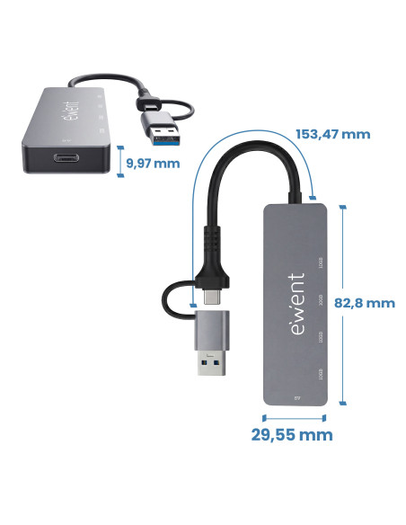 EWENT USB 3.2 Gen 2 (10Gbps), USB-C Hub, 4 portas USB-C USB 3.2 Gen 2