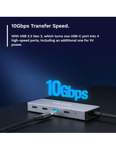 EWENT USB 3.2 Gen 2 (10Gbps), USB-C Hub, 4 portas USB-C USB 3.2 Gen 2