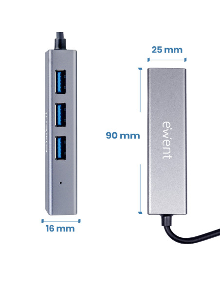 EWENT USB 3.2 Gen 1 USB-C Hub, 3 USB 3.2 Gen 1 portas, 1 Gigabit LAN p