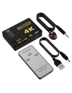 EWENT Switch HDMI 3 portas, 4K@30Hz, alimentação USB, comando incluido