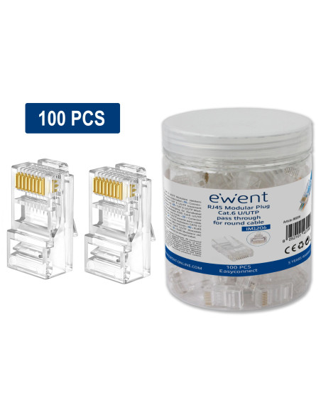 EWENT Fichas RJ45, CAT 6 U/UTP para cabo AWG 23-26e, 15u gold plated c