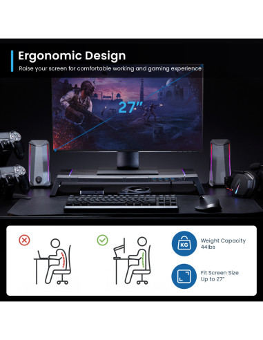 EWENT Suporte dobrável para monitor RGB com gaveta, suporte para smart