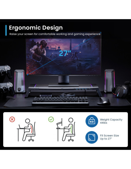 EWENT Suporte dobrável para monitor RGB com gaveta, suporte para smart