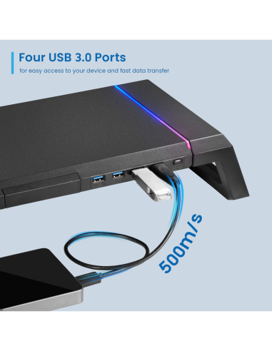 EWENT Suporte dobrável para monitor RGB com gaveta, suporte para smart