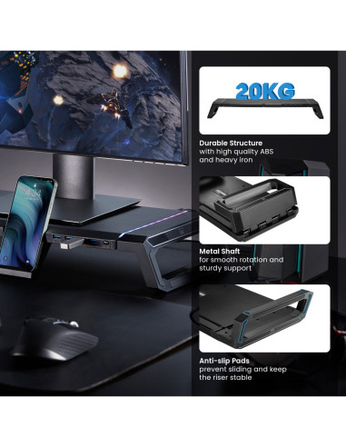 EWENT Suporte dobrável para monitor RGB com gaveta, suporte para smart