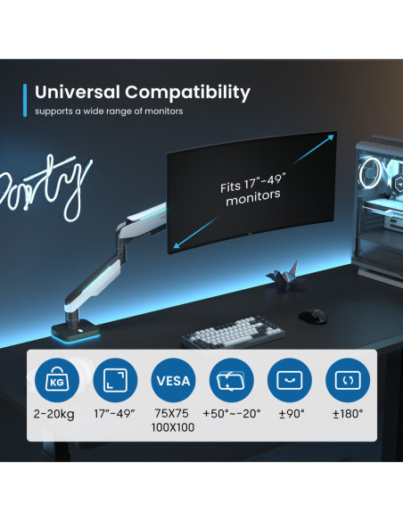 EWENT Suporte Monitor 1 Monitor até 49" (Flat/Curved/Ultrawide) e 20Kg