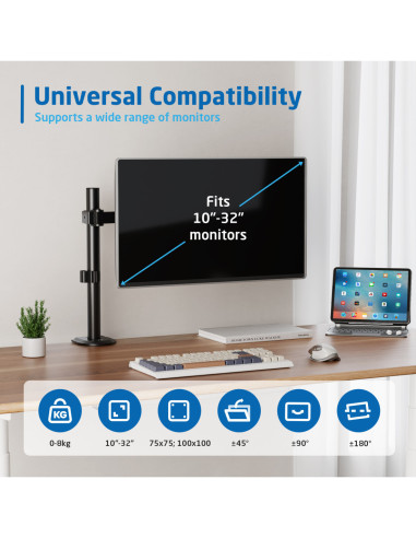 EWENT Suporte Monitor 1 monitor 13-34", 9Kg, Max VESA 100x100
