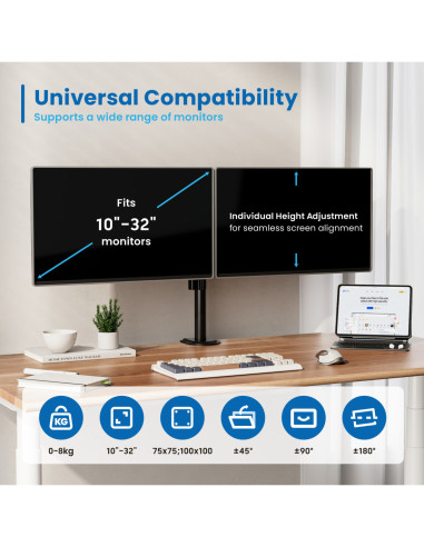 EWENT Suporte Monitor 2 monitores 13-32", Max VESA 100x100
