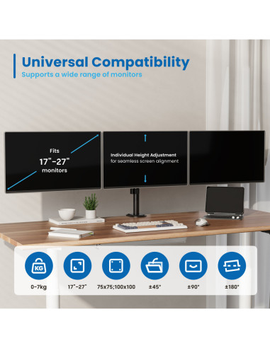 EWENT Suporte Monitor 3 monitores 13-27", Max VESA 100x100