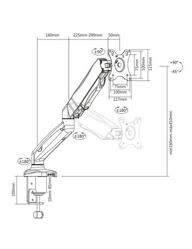 EWENT Suporte Monitor 1 Monitor 13-34", amortecedor pneumático, Max VE