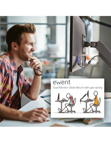 EWENT Suporte Monitor 2 Monitores 13-32", amortecedor pneumático, Max