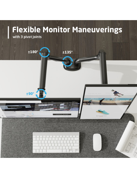 EWENT Suporte Monitor 2 Monitores até 34", Flat até 9Kg e Curso até 7K