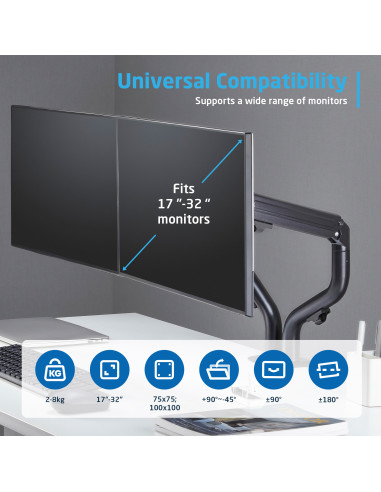 EWENT Suporte Monitor 2 Monitores até 34", Flat até 9Kg e Curso até 7K