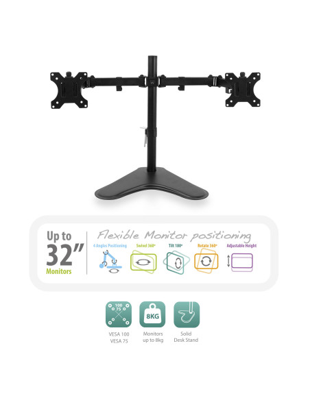 EWENT Suporte Monitor de Mesa 2 Monitores até 32", Max VESA 100x100