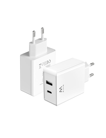 EWENT Carregador USB C e USB A GanFast, 2 portas (45W), branco