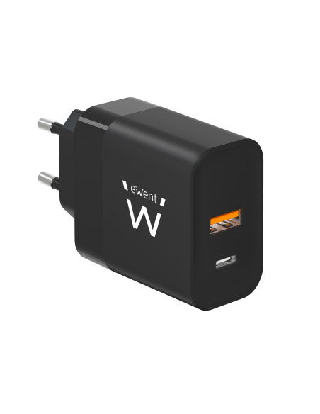 EWENT Carregador USB C e USB A GanFast, 2 portas (45W), preto