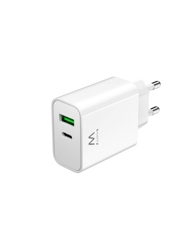 EWENT Carregador USB C e USB A QC3.0 AC PD, 2 portas (30W), branco