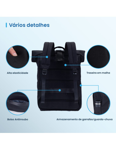 EWENT Mochila Trendy Roll 17.3”. Oxford 900D, Material reciclado rPet