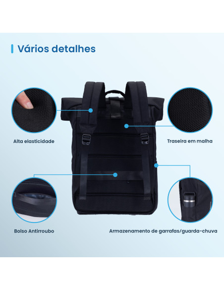 EWENT Mochila Trendy Roll 17.3”. Oxford 900D, Material reciclado rPet