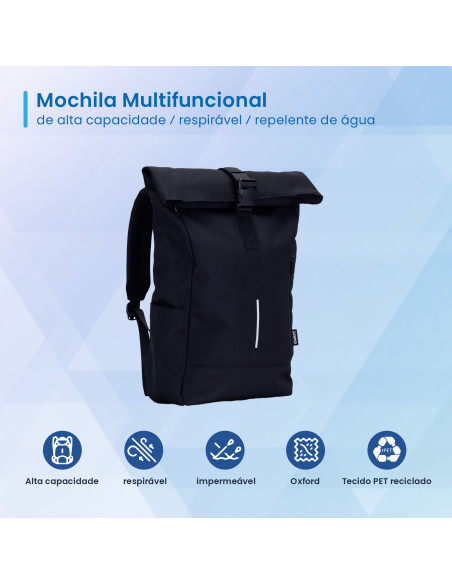 EWENT Mochila Trendy Roll 17.3”. Oxford 900D, Material reciclado rPet