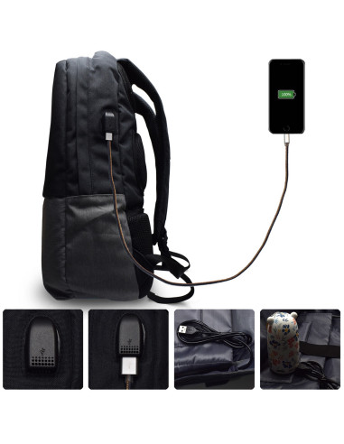 EWENT Mochila para Portátil 17.3" preta, com Porta USB