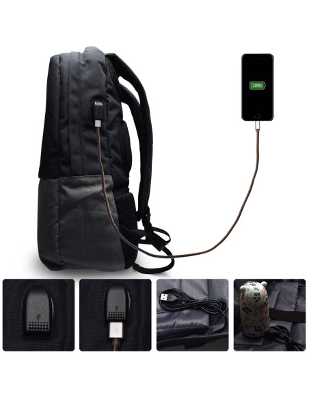 EWENT Mochila para Portátil 17.3" preta, com Porta USB