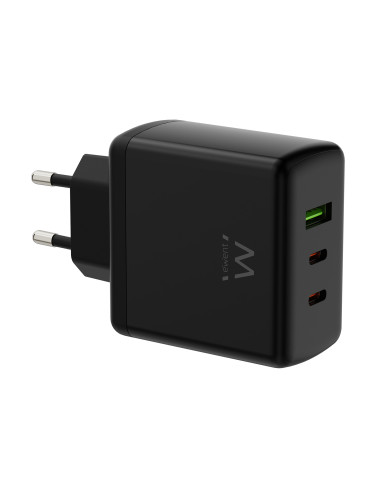 EWENT USB GAN AC charger 65W, 2xUSB-C 65W PD3.0 + 1xUSB-A QC3.0 x4prot