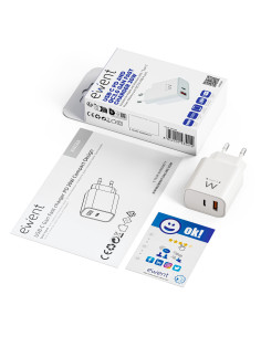 EWENT Carregador USB C e USB A GAN AC 20W, 1xUSB-C 20W PD3.0 + 1xUSB-A 2