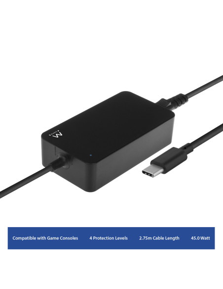EWENT Carregador USB C 45W para computador portátil com perfis aliment