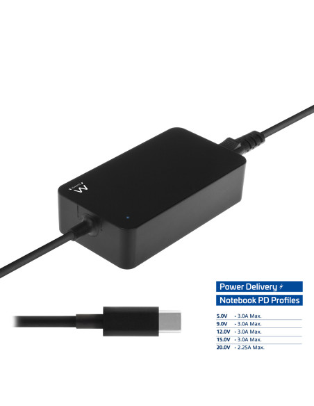 EWENT Carregador USB C 45W para computador portátil com perfis aliment