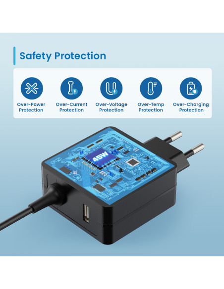 EWENT Carregador USB C 45W e 1 Porta USB-A com PD