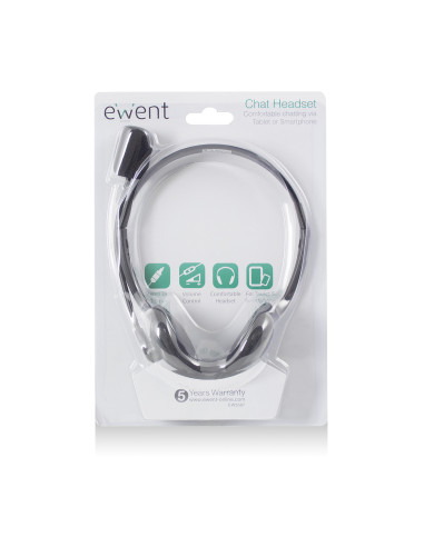 EWENT Headsets com microfone para smartphone e tablet, jack 1x3.5mm, c