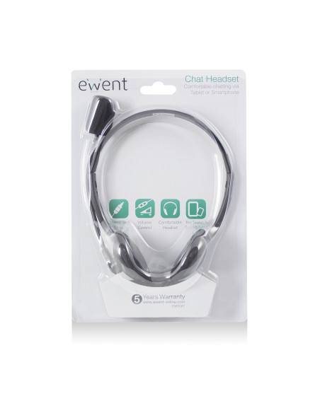 EWENT Headsets com microfone para smartphone e tablet, jack 1x3.5mm, c
