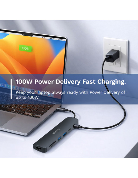 EWENT Dock Multiporta USB-C 7 em 1, 1x USB-C dados, 2x USB 3.2 Gen1, 1