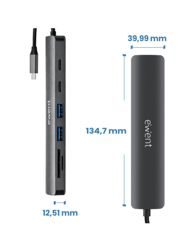 EWENT Dock Multiporta USB-C 7 em 1, 1x USB-C dados, 2x USB 3.2 Gen1, 1