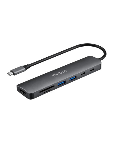 EWENT Dock Multiporta USB-C 7 em 1, 1x USB-C dados, 2x USB 3.2 Gen1, 1