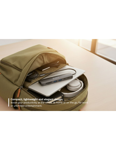 EWENT Dock Multiporta USB-C 7 em 1, 1x USB-C dados, 2x USB 3.2 Gen1, 1