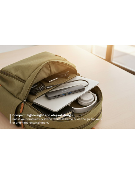 EWENT Dock Multiporta USB-C 7 em 1, 1x USB-C dados, 2x USB 3.2 Gen1, 1