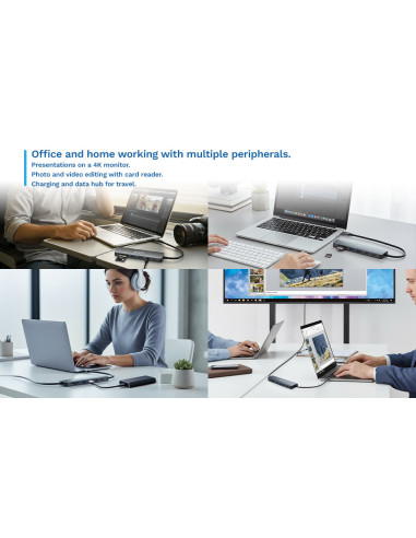 EWENT Dock Multiporta USB-C 7 em 1, 1x USB-C dados, 2x USB 3.2 Gen1, 1