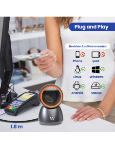 EWENT Leitor Código Barra USB, 1D 2D QR, Hands-Free, Scanner Automátic 2