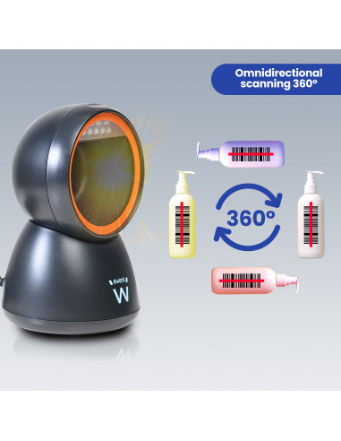 EWENT Leitor Código Barra USB, 1D 2D QR, Hands-Free, Scanner Automátic