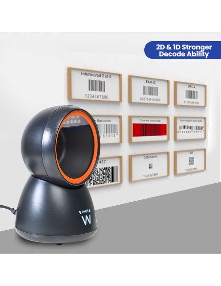 EWENT Leitor Código Barra USB, 1D 2D QR, Hands-Free, Scanner Automátic