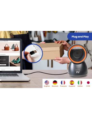 EWENT Leitor Código Barra USB, 1D 2D QR, Hands-Free, Scanner Automátic