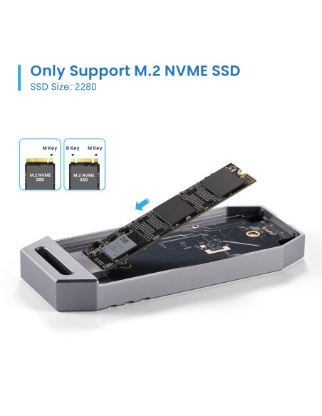 EWENT Caixa Externa USB 4 USB-C M.2 NVMe SSD Screwless, Cabo USB C-C