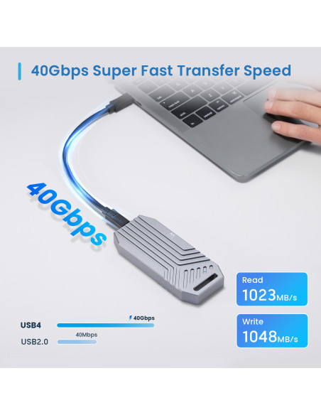 EWENT Caixa Externa USB 4 USB-C M.2 NVMe SSD Screwless, Cabo USB C-C