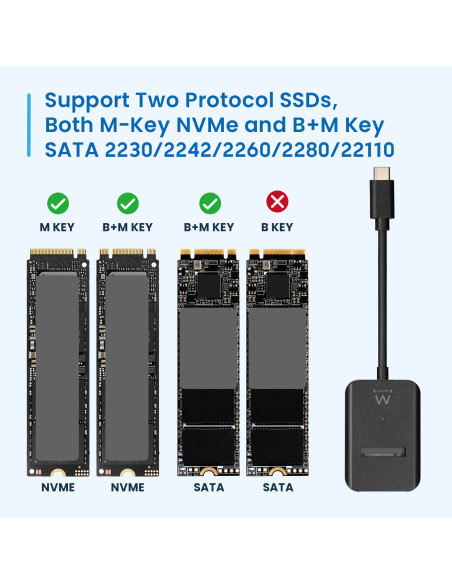 EWENT Docking Station USB 3.2 Gen2 para SSD M.2 NVMe&SATA PCIe M-Key &