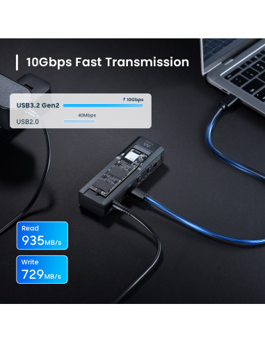 EWENT Dual Bay USB 3.2 Gen 2 HDD/NVMe M2 SSD clone & convesor para 2.5